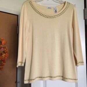 Liz & Co Elegant Creamy Yellow Dressy Sequined Sweater Mid Length Sleeve Sz XL